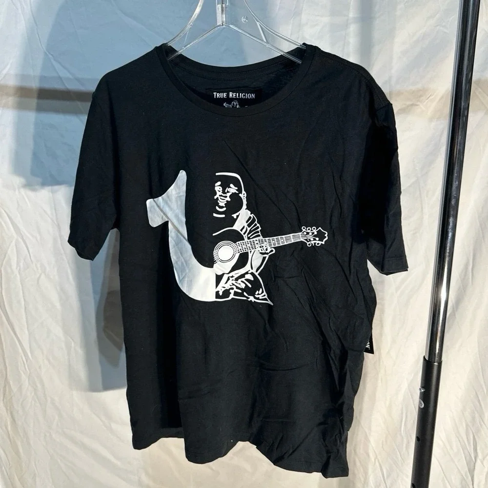 NWT True Religion Half Buddha Half Horseshoe Short Sleeve T-Shirt Black White